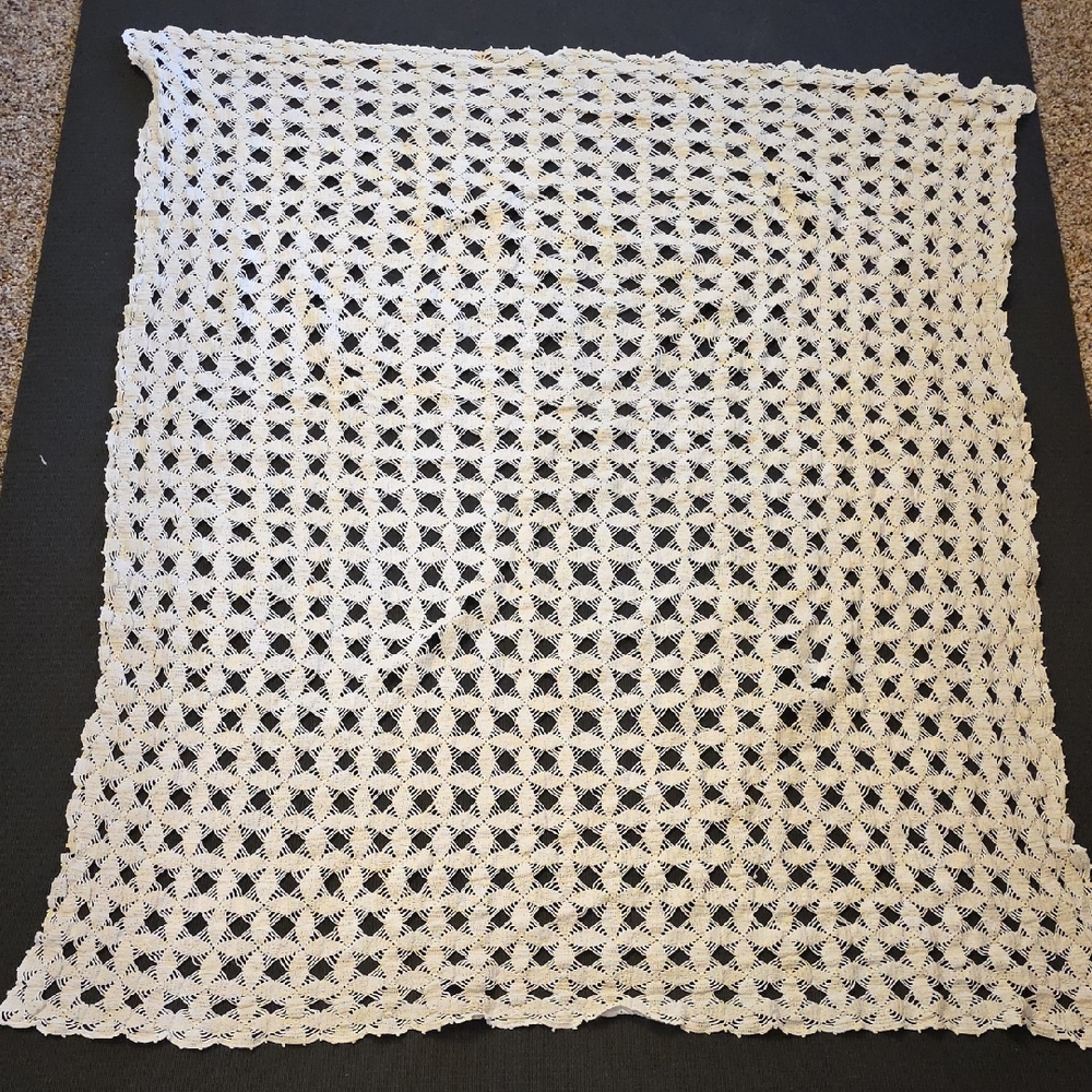 Handmade White Crochet Lace Tablecloth **Price Cut Due To Damage!** Cottagecore